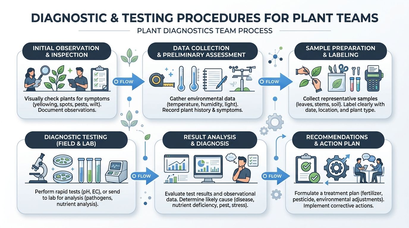 A flow chart illustrating the step-by-step diagnostic and testing procedures for professional plant pathology teams.