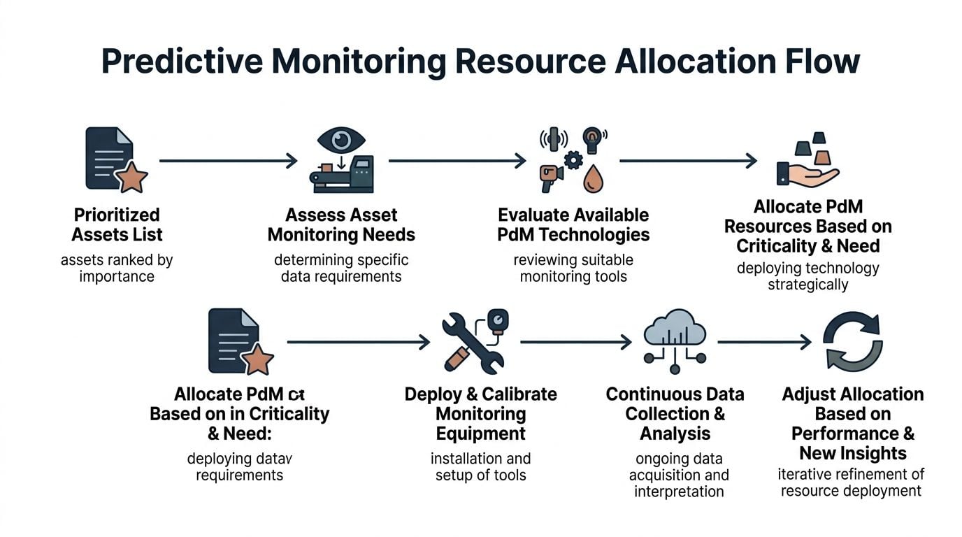 A flowchart detailing the strategic process of predictive maintenance resource allocation for industrial asset management.
